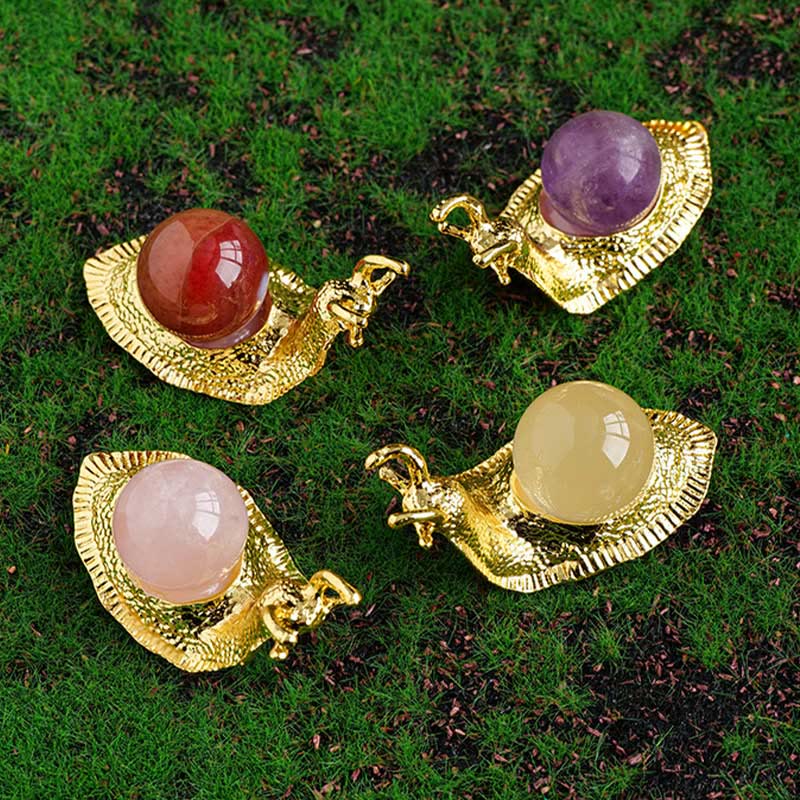 Soporte para bolas de cristal natural de Olivenorma, pequeño caracol decorativo con piedras preciosas