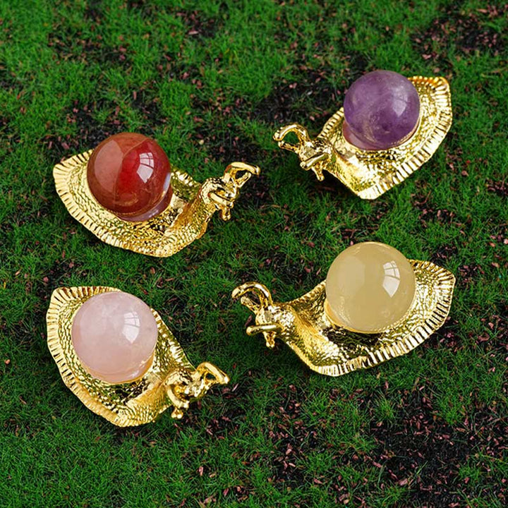 Soporte para bolas de cristal natural de Olivenorma, pequeño caracol decorativo con piedras preciosas