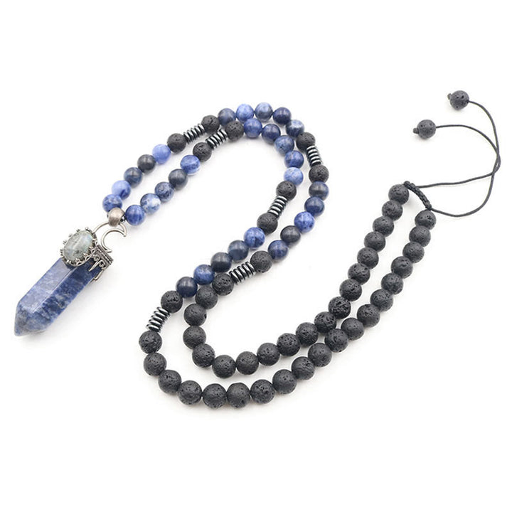 Collar Mala con colgante de prisma hexagonal de cristal natural de Olivenorma