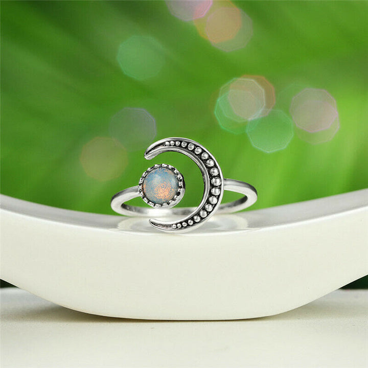 Anillo abierto con piedra lunar y accesorio Moon Sun de Olivenorma
