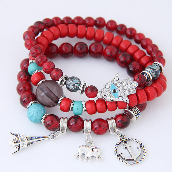 Juego de pulseras de hamsa con ojo malvado y torre de elefante de Olivenorma