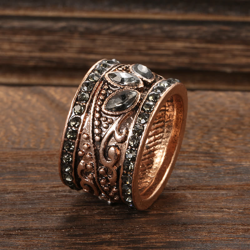 Anillo de piedra lunar gris bohemia de bronce y oro de Olivenorma