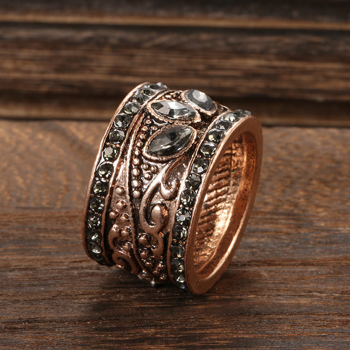 Anillo de piedra lunar gris bohemia de bronce y oro de Olivenorma