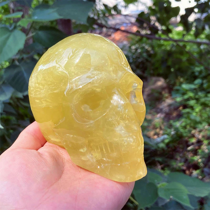 Cráneo de cristal con piedra preciosa citrina natural de 10 cm de Olivenorma