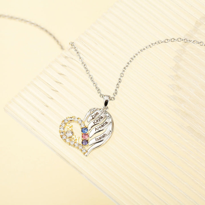 Collar con forma de corazón de medio diamante y piedras de nacimiento para madres de Olivenorma