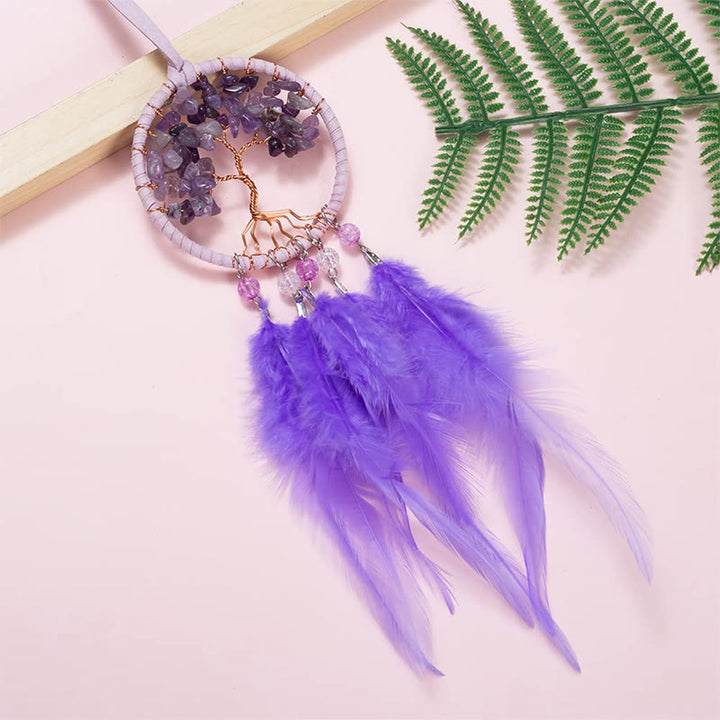 Adorno para coche con atrapasueños de plumas de cristal del árbol de la vida de Olivenorma 