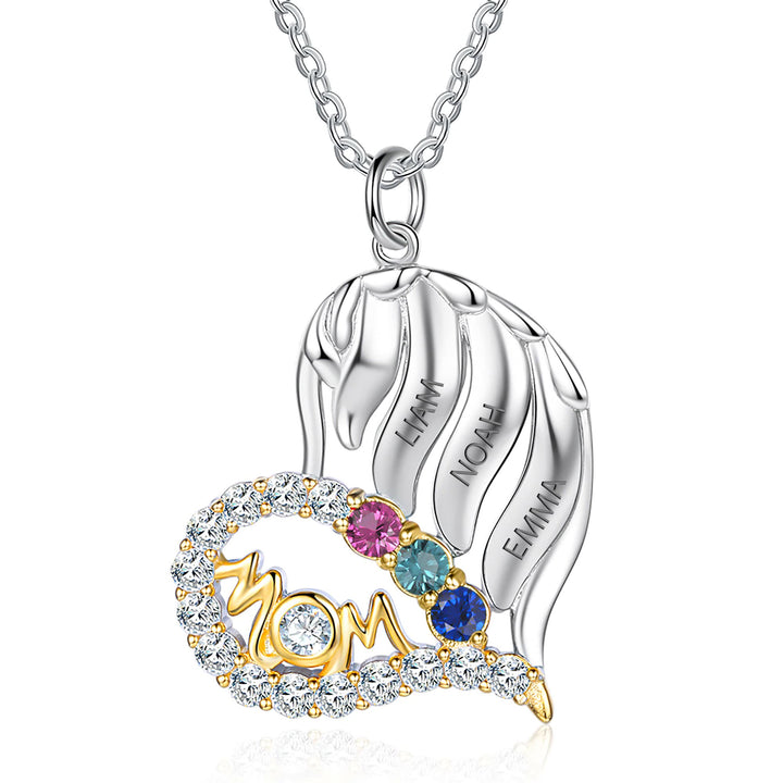 Collar con forma de corazón de medio diamante y piedras de nacimiento para madres de Olivenorma