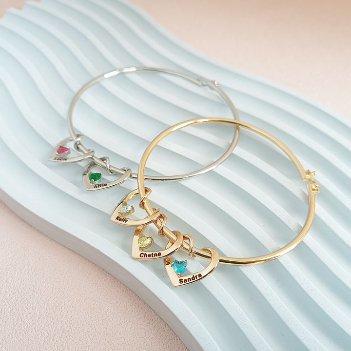 Pulsera de cadena con dije de corazón y piedra natal con nombre personalizado de Olivenorma