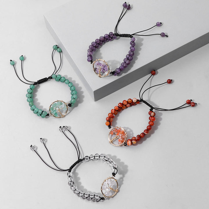 Pulsera de árbol de la vida trenzada doble con cuentas de 6 mm de Olivenorma