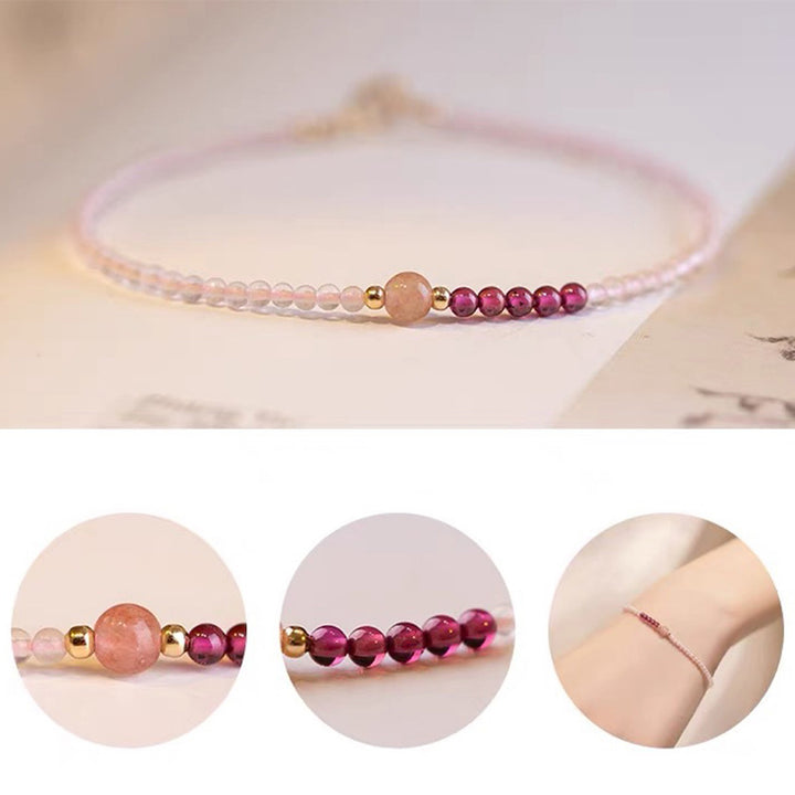 Pulsera de cristal rosa con cuarzo fresa y piedras preciosas curativas
