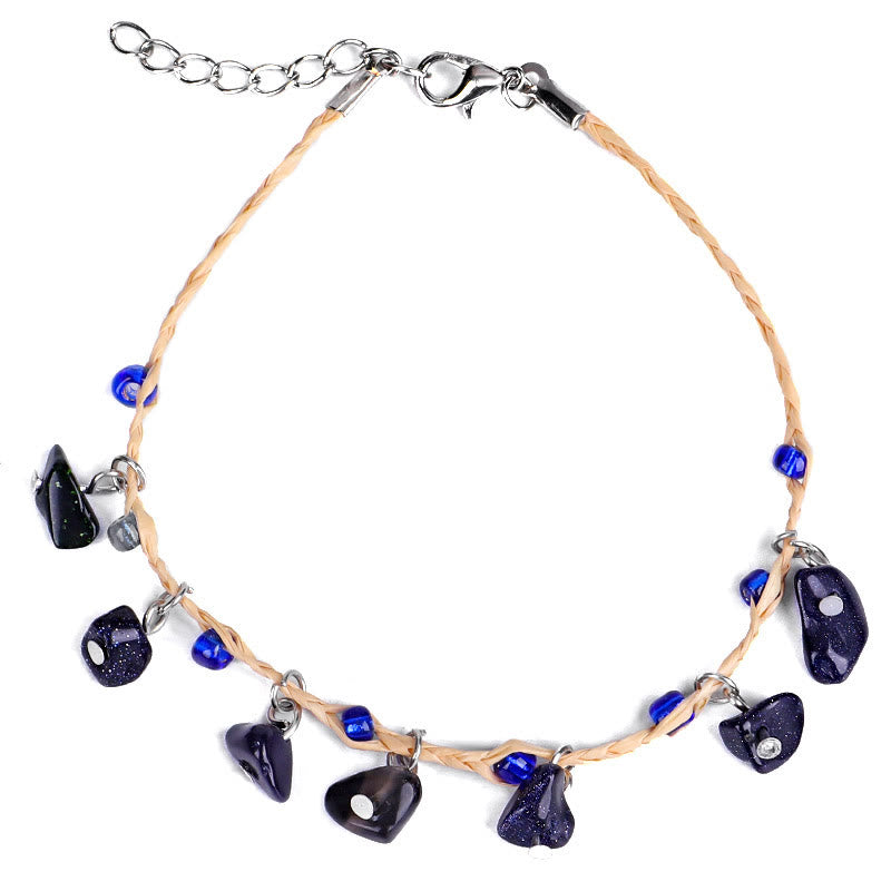 Pulsera tobillera con colgante de grava de cristal natural de Olivenorma