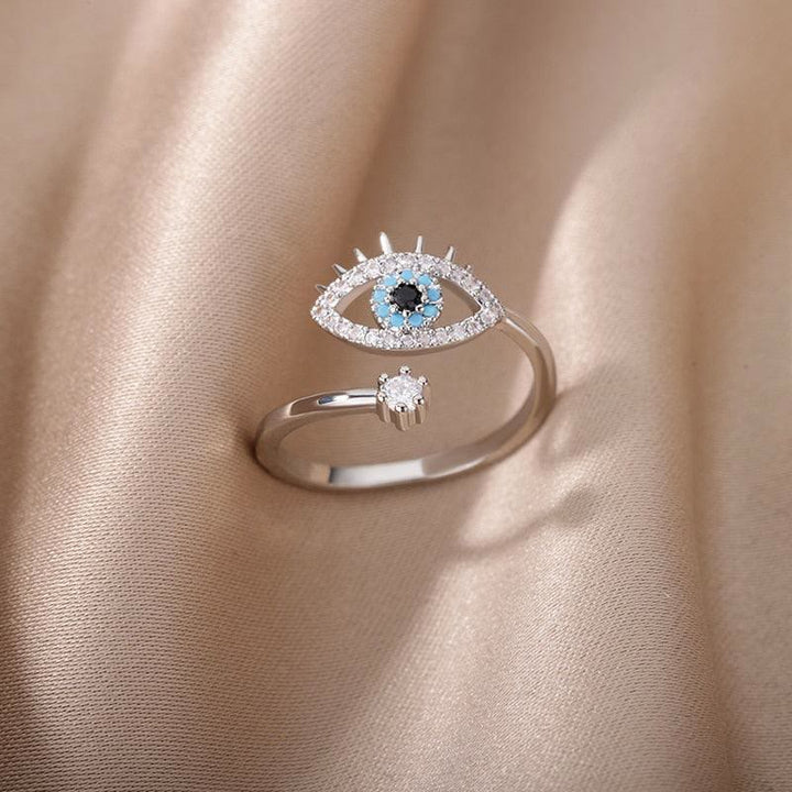 Anillo ajustable con diamantes y ojo malvado de Olivenorma