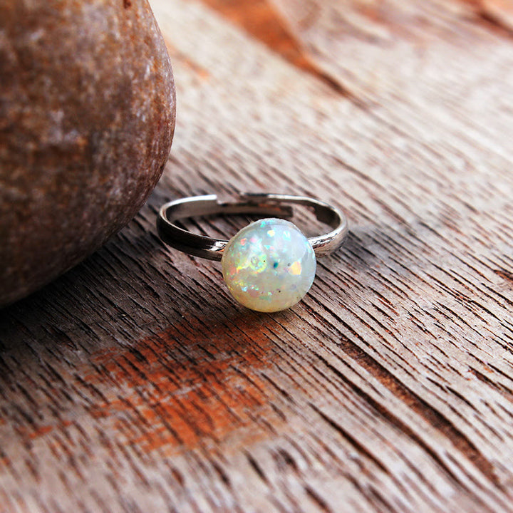 Anillo ajustable de medio círculo sencillo con piedra lunar y ópalo de Olivenorma