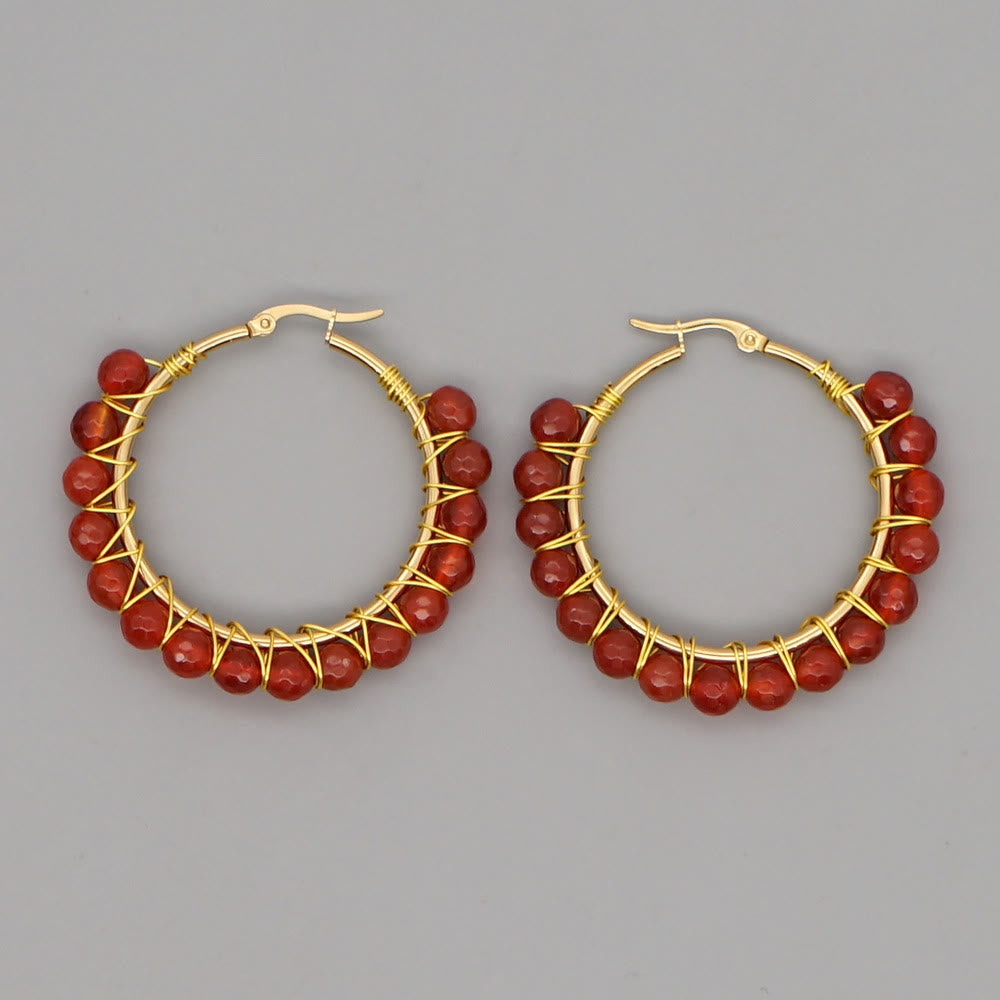 Pendientes de aro grandes con cuentas de cristal natural estilo bohemio de Olivenorma