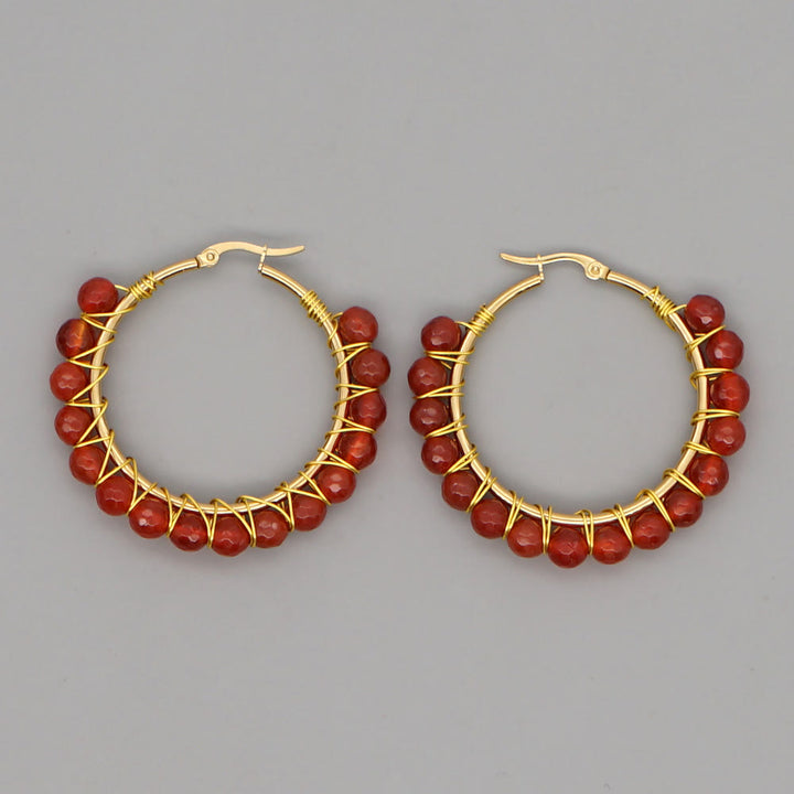 Pendientes de aro grandes con cuentas de cristal natural estilo bohemio de Olivenorma