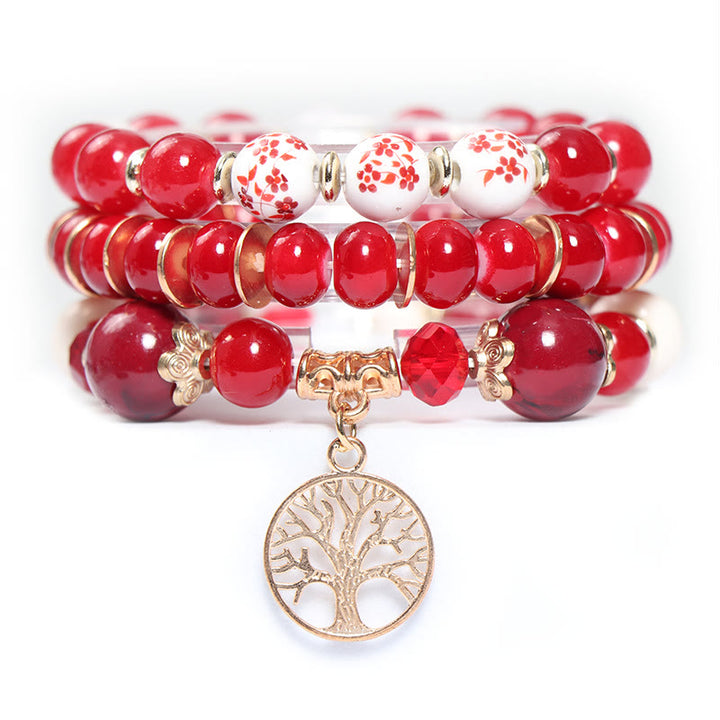 Conjunto de pulseras de cristal con forma de árbol de la vida hechas a mano de Olivenorma Boho 