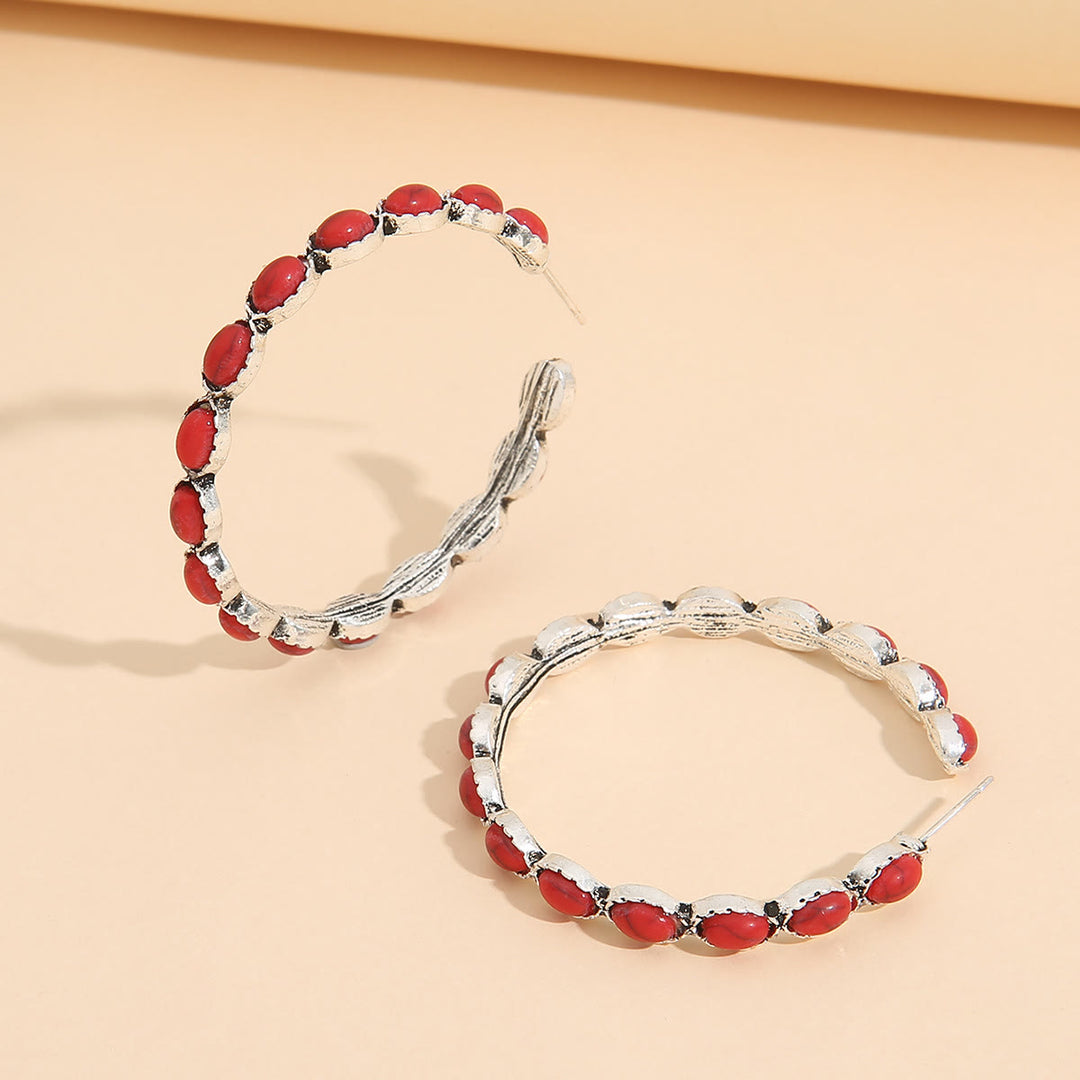 Pendientes de aro grandes con turquesa natural C de Olivenorma