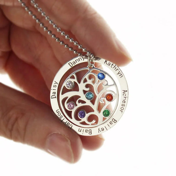 Collar con grabado de nombre y piedra natal del árbol de la vida de Olivenorma