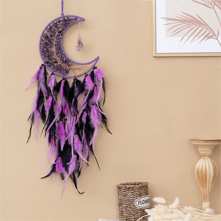 Atrapasueños de luna con árbol de la vida tejido con grava natural de Olivenorma 
