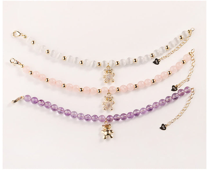 Pulsera con dije de oso de cristal de amatista de 6 mm de Olivenorma 