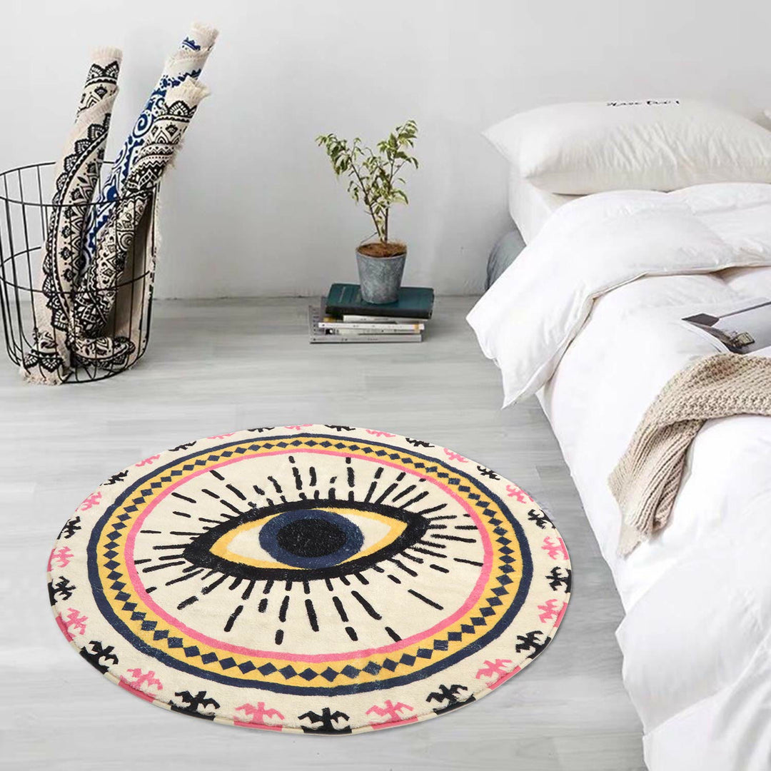 Alfombra antideslizante con diseño de ojo malvado redondo de color rosa de Olivenorma 