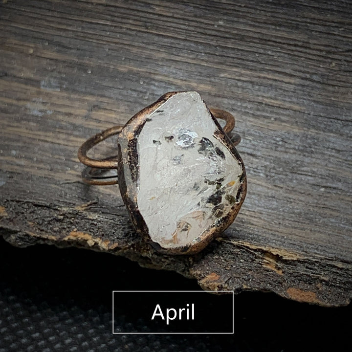 Anillo ajustable con doce piedras de nacimiento de piedra irregular natural en bruto de Olivenorma 