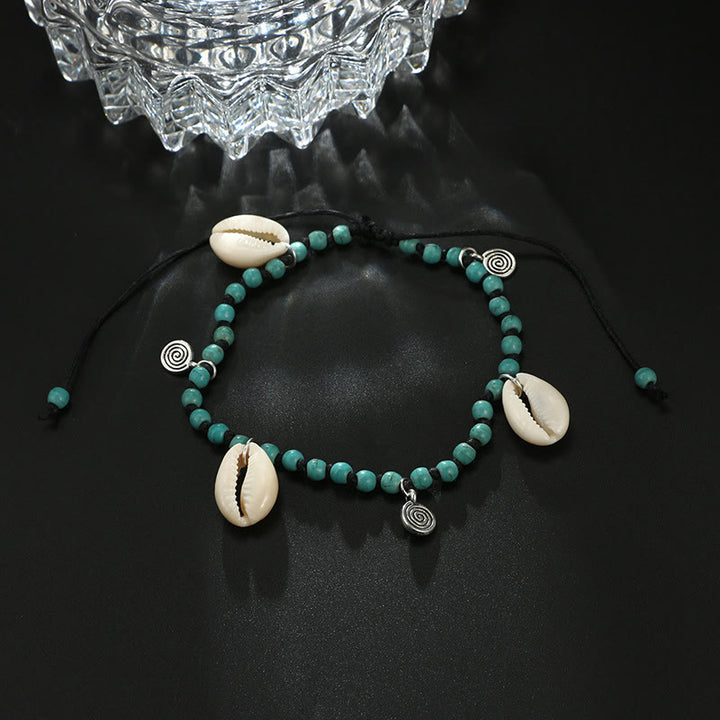 Pulsera tobillera con colgante de concha y cuentas de turquesa natural de Olivenorma
