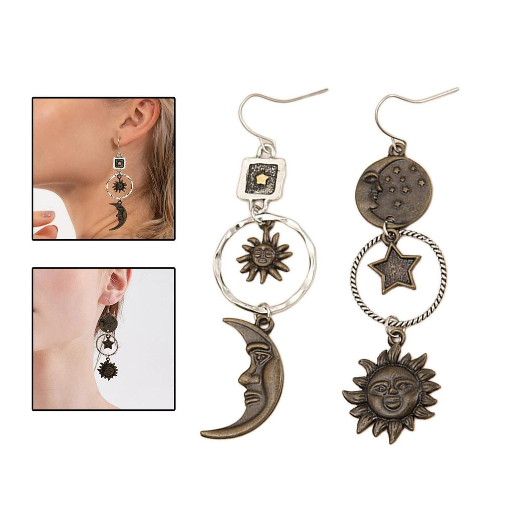 Pendientes colgantes con forma de sol y luna y cara de Olivenorma Pendientes bohemios