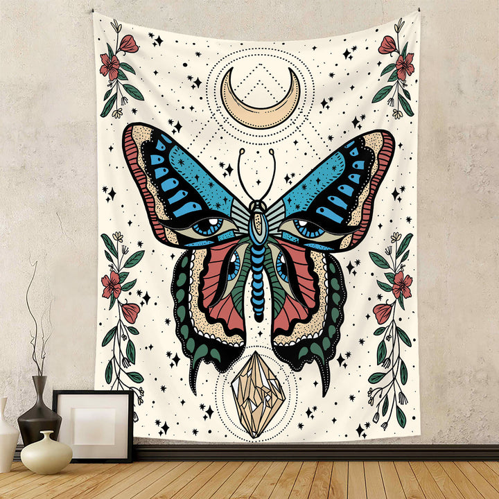 Tapiz blanco y negro con mariposas y polillas de Olivenorma