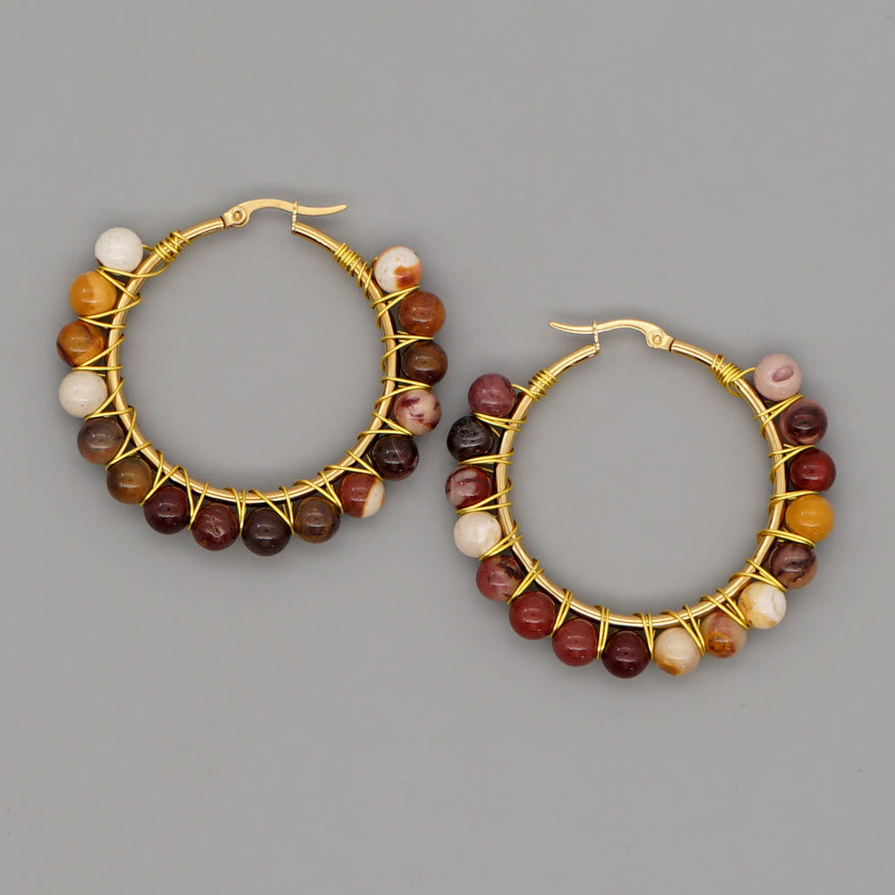 Pendientes de aro grandes con cuentas de cristal natural estilo bohemio de Olivenorma
