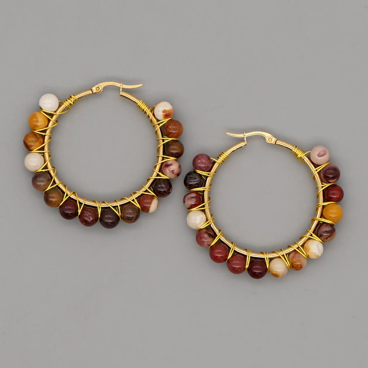 Pendientes de aro grandes con cuentas de cristal natural estilo bohemio de Olivenorma