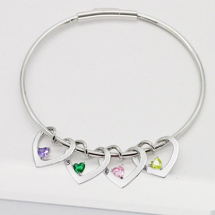 Pulsera de cadena con dije de corazón y piedra natal con nombre personalizado de Olivenorma