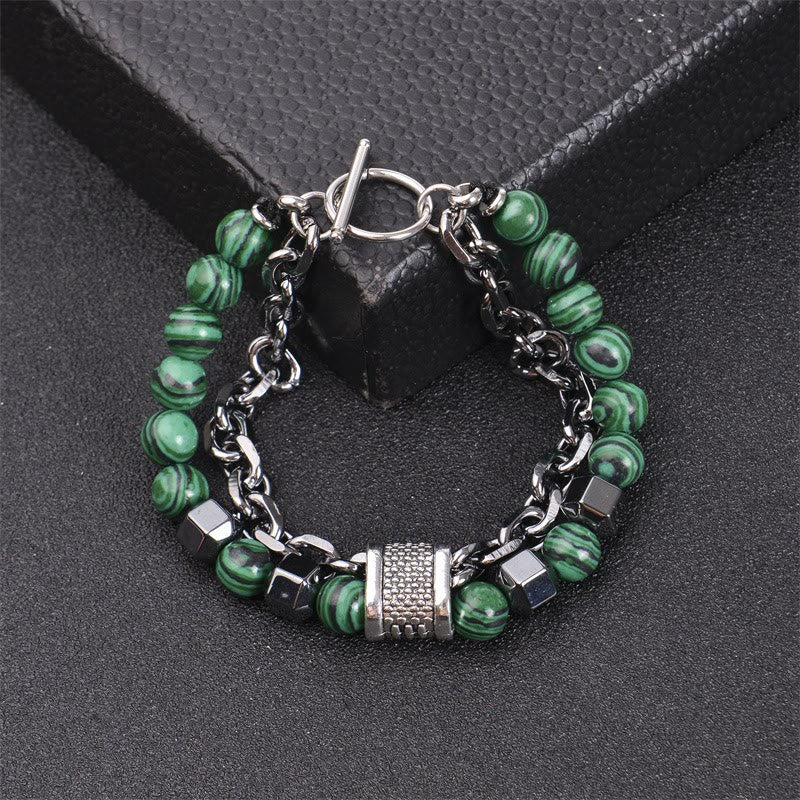 Pulsera de cadena de titanio con piedra de malaquita de 8 mm de Olivenorma
