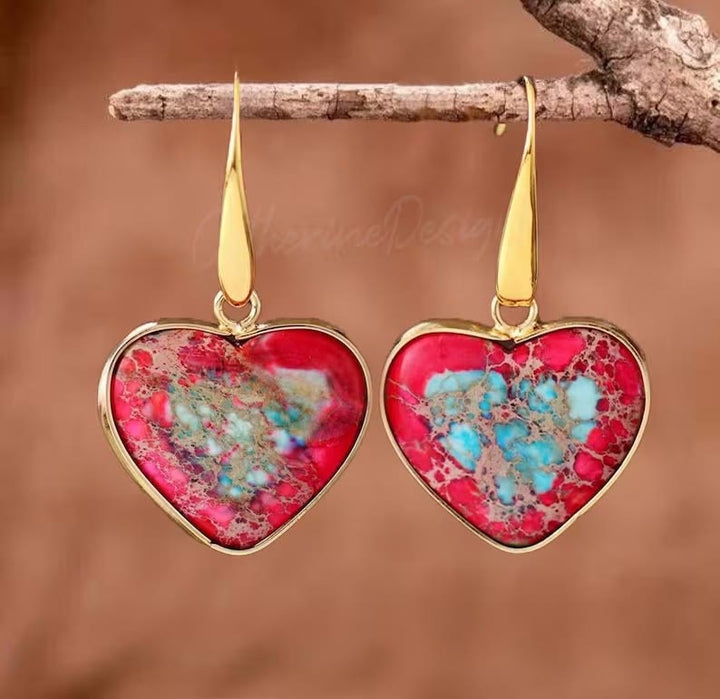 Pendientes colgantes en forma de corazón de turquesa ostra de Olivenorma