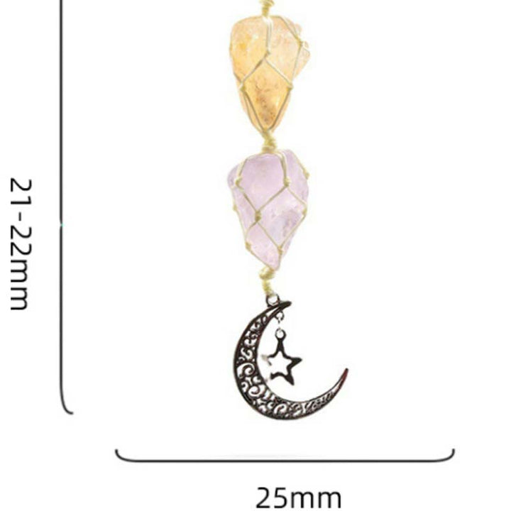 Carillón de viento con símbolo de luna y estrella de piedra de cristal natural. 
