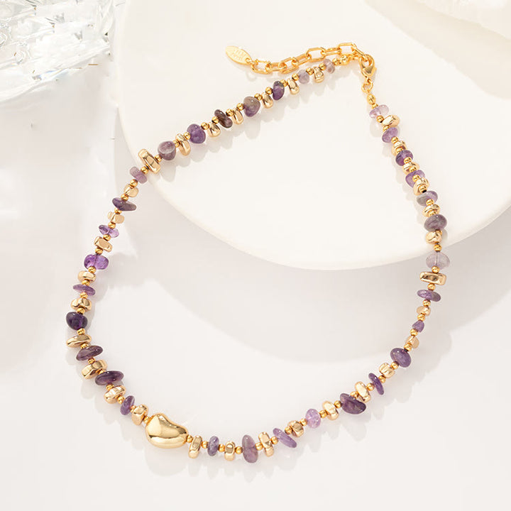 Collar con amatista irregular geométrica y cadena de clavícula de oro de Olivenorma