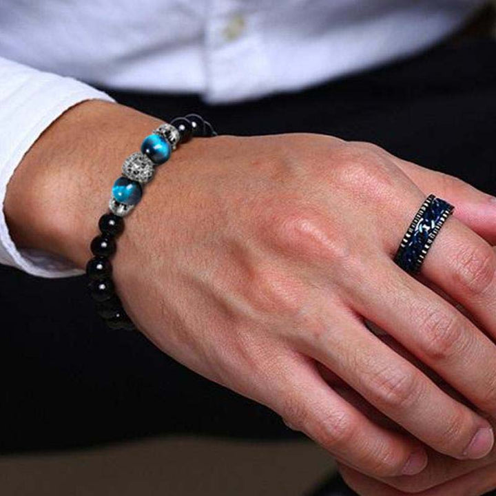 Pulsera con símbolo de león y piedra de cristal natural de Olivenorma