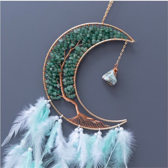 Atrapasueños de luna con árbol de la vida tejido con grava natural de Olivenorma 