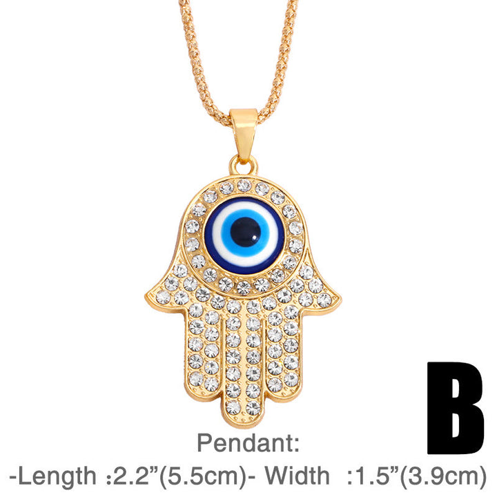 Collar con colgante de cadena tipo suéter con circonita y HAMSA de mal de ojo