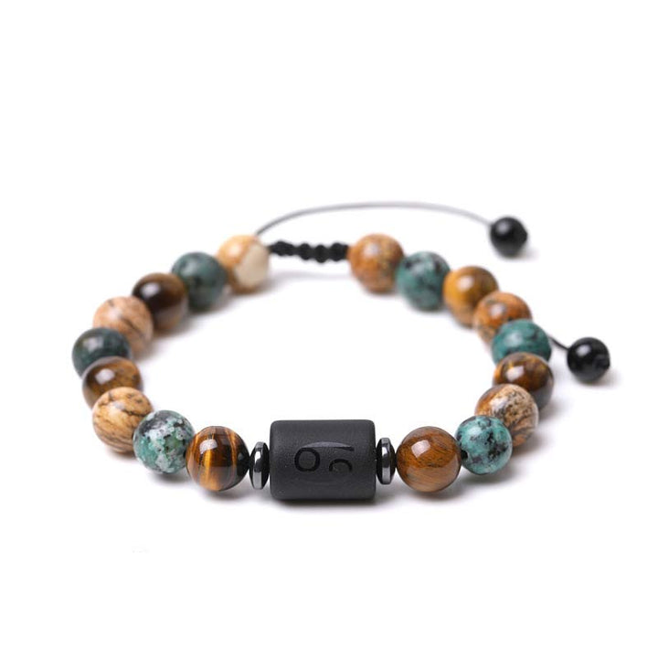 Pulsera con imagen de ojo de tigre y jaspe del zodiaco