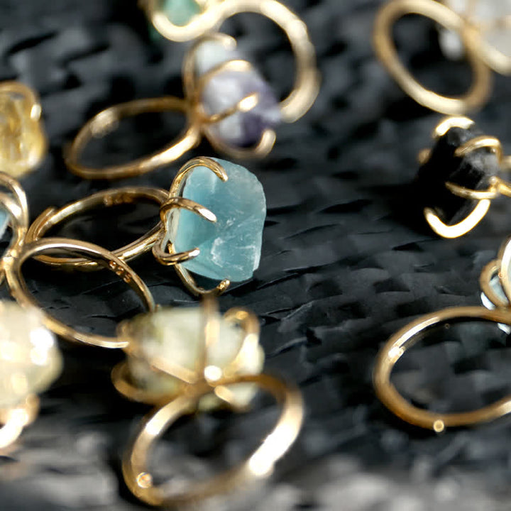 Anillo ajustable de cristal natural de seis garras de Olivenorma