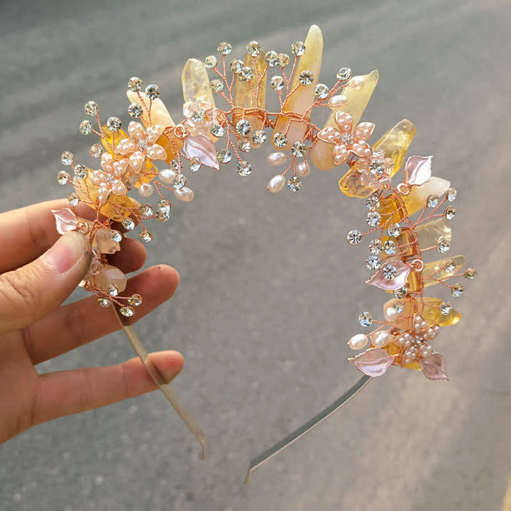 Corona de cristal natural de lujo Olivenorma con cristales de perla