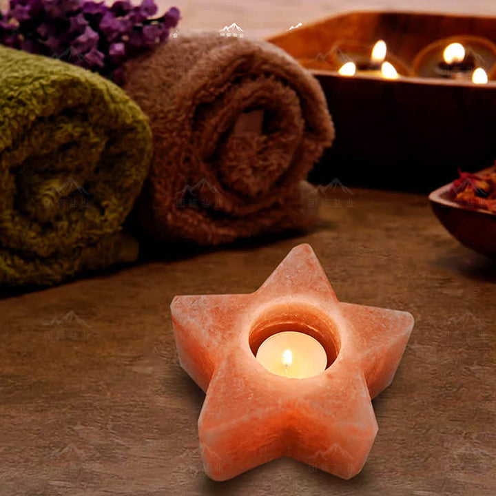 Candelabro con forma de estrella de Olivenorma, lámpara de sal rosa del Himalaya