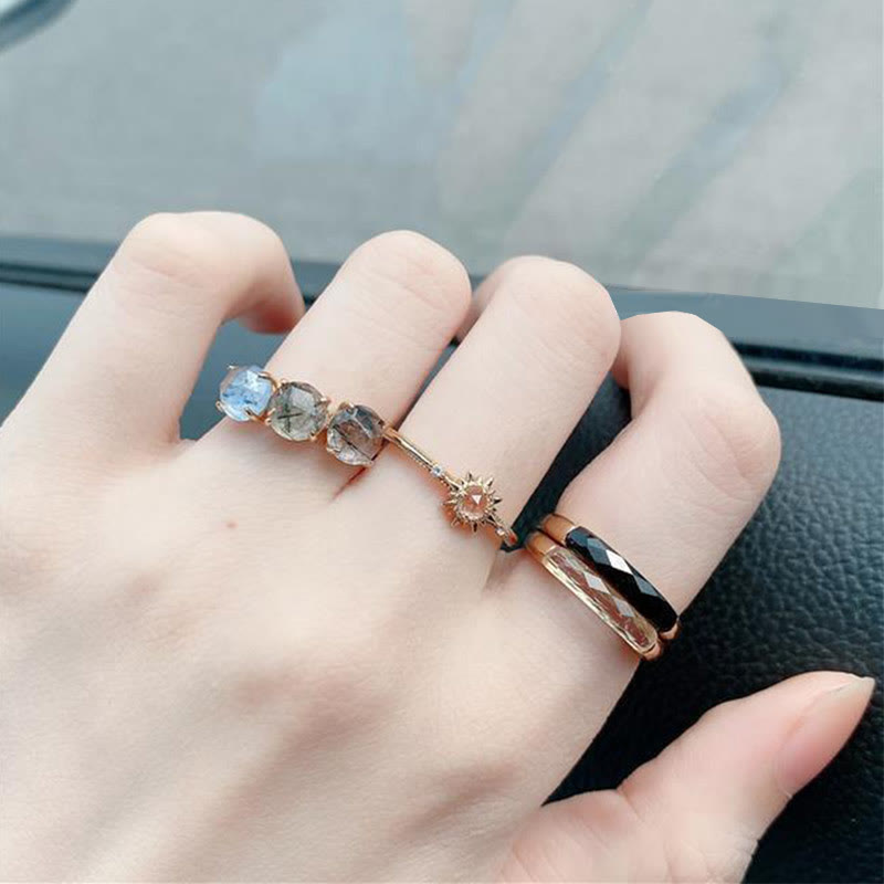 Anillo de plata de ley S925 con cuarzo rutilado natural de Olivenorma