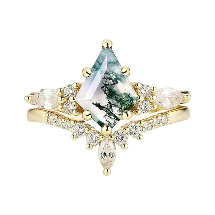 Juego de 2 anillos de ágata musgosa natural "Sense Of Tranquillity" de Olivenorma
