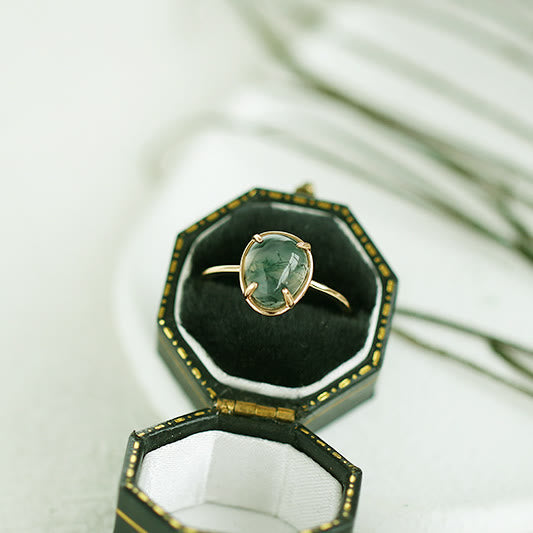 Anillo de plata 925 con ágata musgosa ovalada natural de Olivenorma