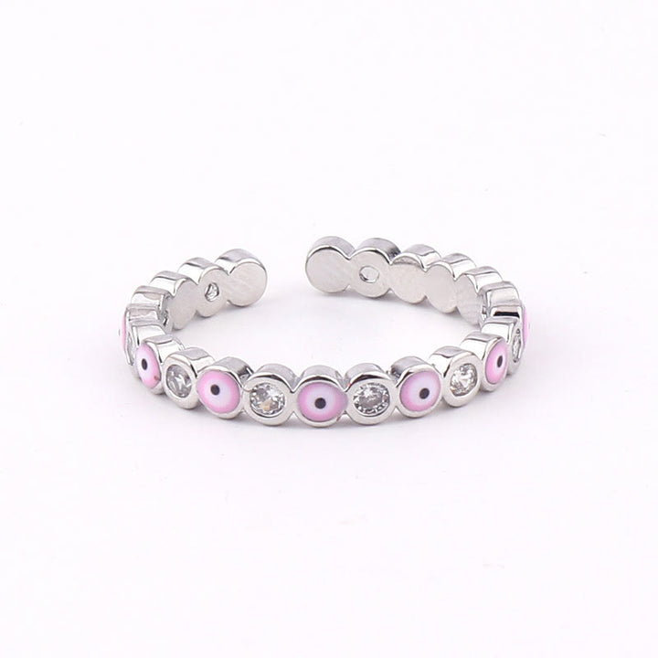 Anillo ajustable con circonita blanca y ojo malvado de colores de Olivenorma 