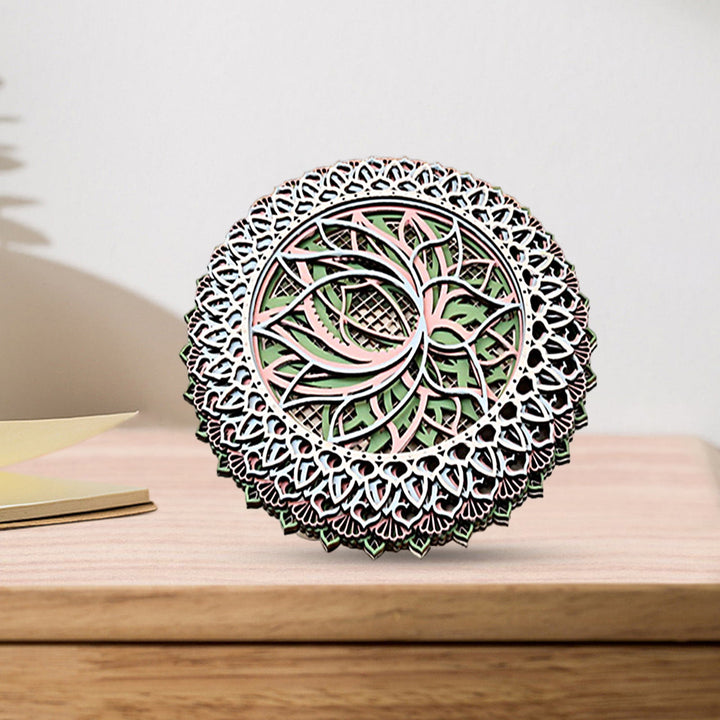 Decoración de pared con grabado 3D de madera con mandala de loto de Olivenorma