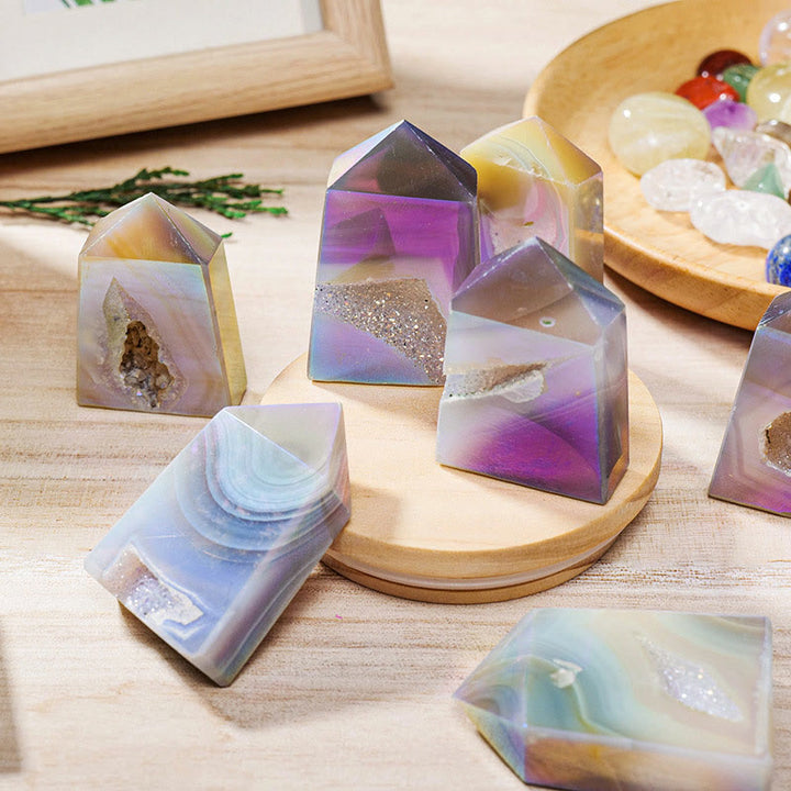 Varitas de cristal de cuarzo con aura de ángel de Olivenorma para decoración con piedras preciosas