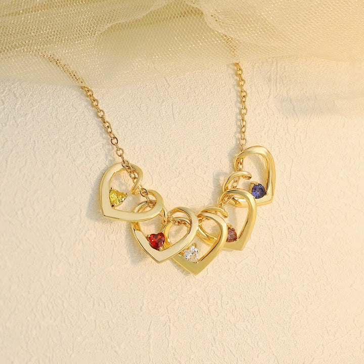 Collar con colgante de piedra natal en forma de corazón de cristal de la familia de Olivenorma Mom